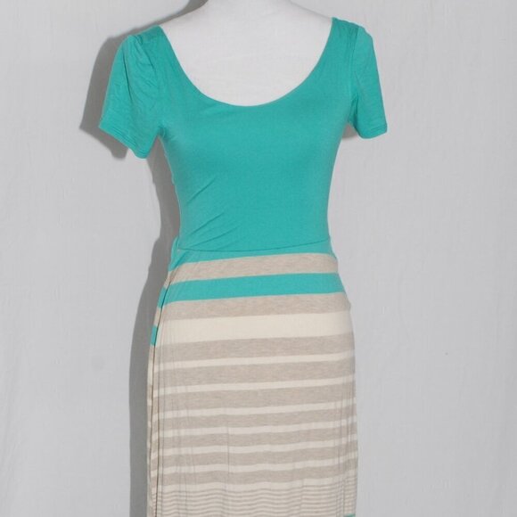 EUC Maxi Peekaboo Back Filly Flair Medium Summer Dress Turquoise Cream Stripes - Picture 1 of 6